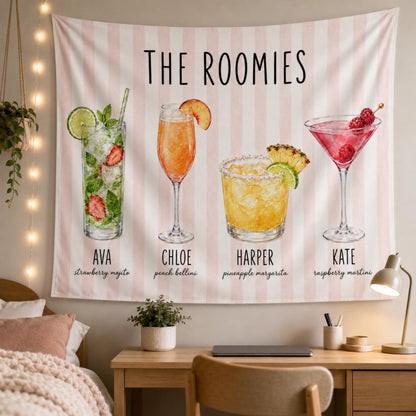 Custom Roommate Drink Backdrop, Roommates as Drinks, Trendy College Apartment Dorm Art, Bar Cart Decor, Personalized Wall Art