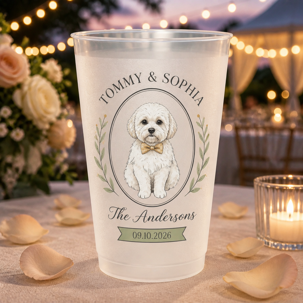 Wedding Pet Portrait Frosted Cups — Couple Names, Family Name & Date - Personalized Plastic Frosted Water Cup b21af0fd-15b2-45ce-8aa1-f30231fb5f62.png
