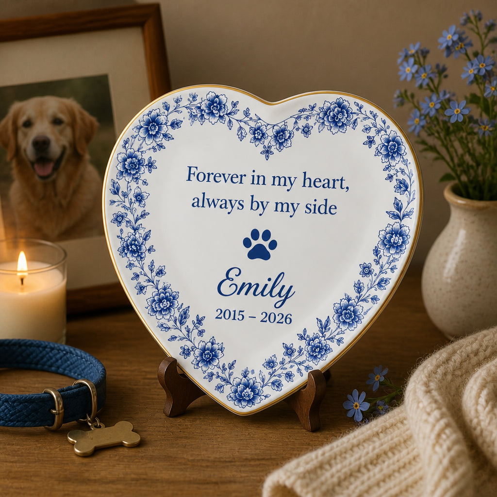 Pet Memorial Ceramic Plate – Forever in my heart, Name & Years - Personalized Personalized Ceramic Plate b21fdf3b-073b-4d69-861c-332a3c3f8b82.jpg