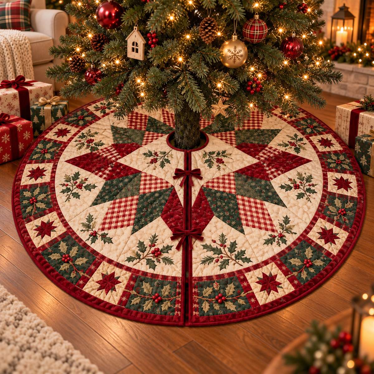Christmas Tree Skirt, Quilted Patchwork Tree Skirt, Farmhouse Christmas Tree Decor, Red Green Holiday Tree Skirt, Rustic Xmas Decoration b23e2cdb-c3a6-4ec0-9d30-3213e49fc4a8-34223972-2ed8-4fdf-8898-542d01a525ae.png