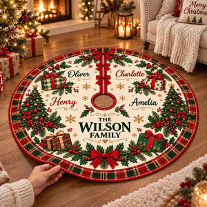 Personalized Family Names Christmas Tree Skirt: Custom Plaid Border Holiday Decor b24002ad-a233-465c-b306-b9ba76f9eb01-DRE-7-.webp