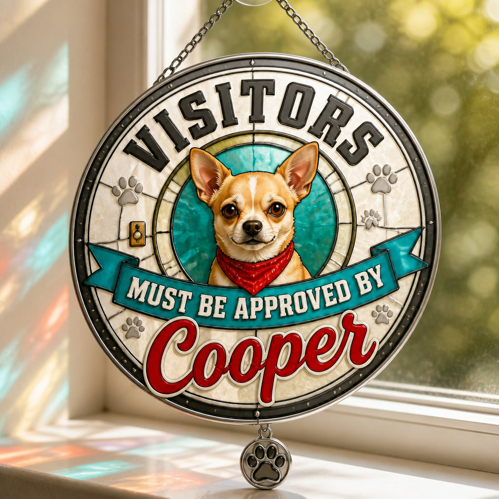 Visitors Must Be Approved By [Pet Name] Doormat - Personalized 1 Layered Suncatcher with Charm b241bae3-fc13-463b-9b5a-279798ff5a9a.jpg