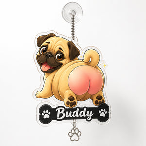 Pug Butt Car Vent Clip – Custom Pet Name - Personalized 1 Layered Suncatcher with Charm b2474423-55ab-442a-9e02-07495a467811.jpg