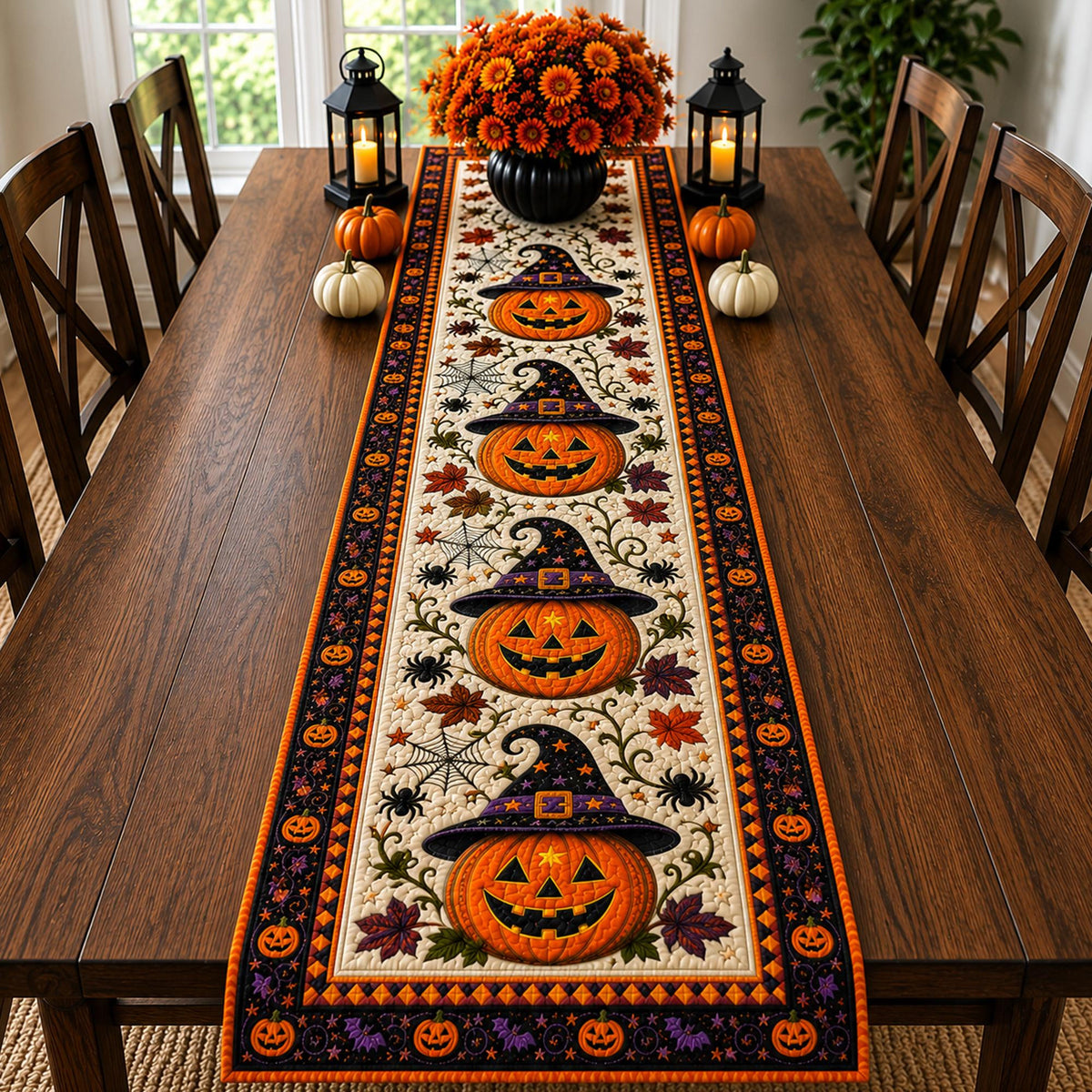 Halloween Pumpkin Quilt Table Runner, Witch Hat Fall Decor, Autumn Spider Web Bats b2519dea-ce6f-44a4-9053-cac9f2ce7a8e-2.jpg