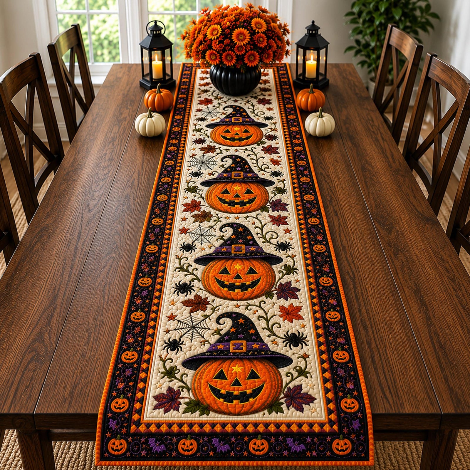 Halloween Pumpkin Quilt Table Runner, Witch Hat Fall Decor, Autumn Spider Web Bats b2519dea-ce6f-44a4-9053-cac9f2ce7a8e-2.jpg