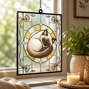 Curled Cat Art Nouveau Stained-Glass Suncatcher - Rectangle Stained Glass Suncatcher (PW) b2633719-301b-42f5-a462-ba90ccf01931.jpg