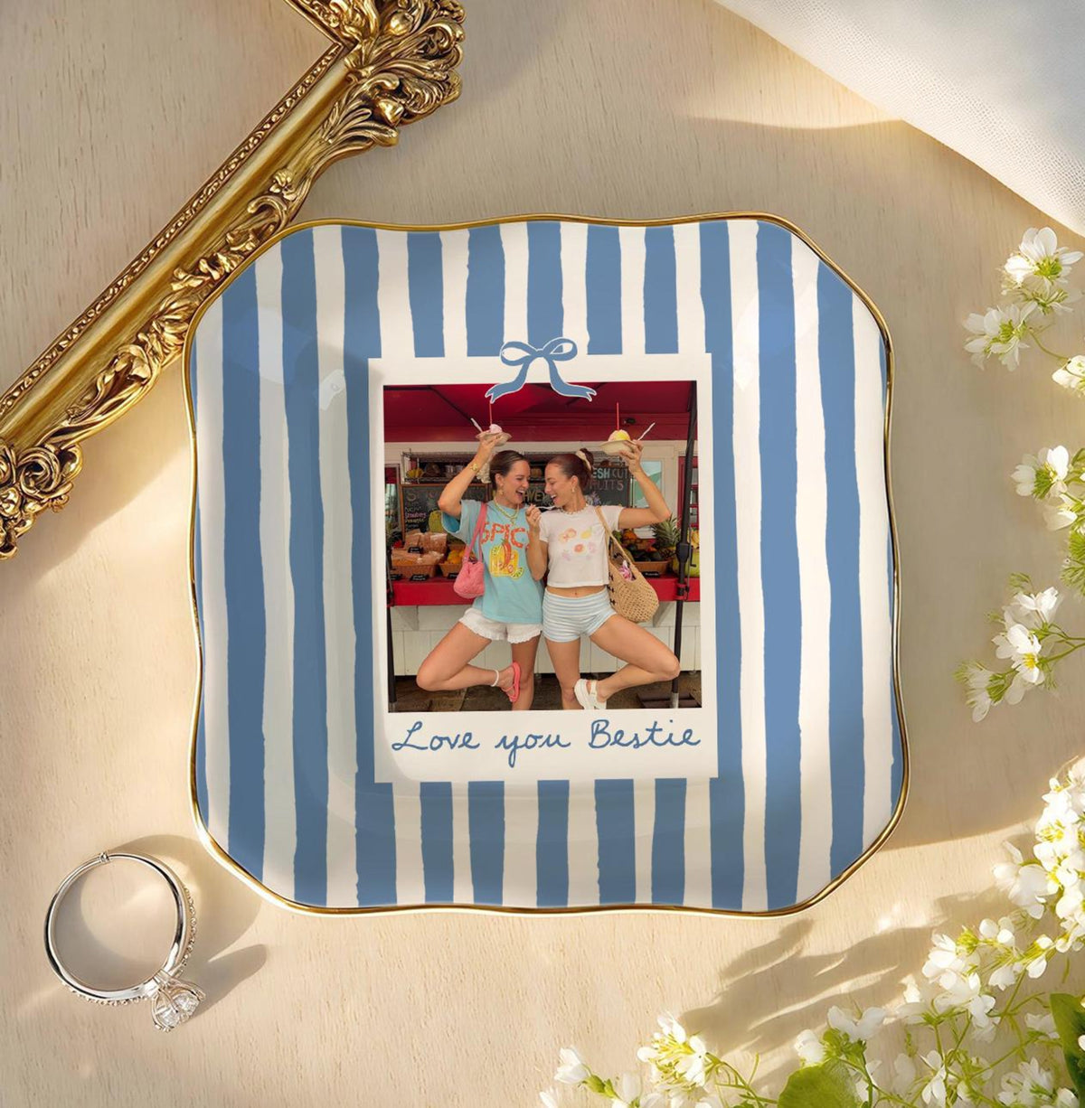 Personalized Besties Photo Ring Dish, Ceramic Best Friend Jewelry Dish, Sister Birthday Gifts For Her, Bridesmaid Striped Trinket Tray b26bb762-5625-4ca8-934a-e59f7be5d64f-12.jpg