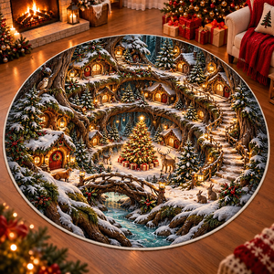 Christmas Cathedral Village 3D Illusion Round Rug, Snowy Church Square Floor Mat, Winter Wonderland Area Carpet, Festive Holiday Home Decor b27d1d9d-b39d-4f83-809e-7c4092ba4c7f-Enchanted-Forest-Christmas-Illusion-Rug.png