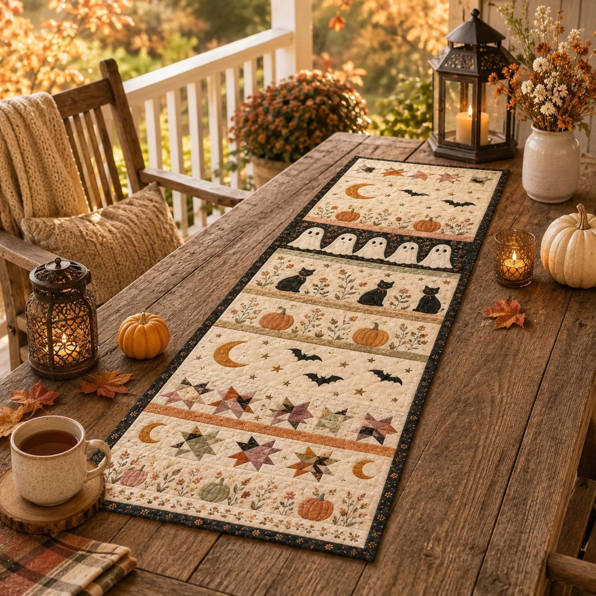 Halloween Quilted Table Runner, Fall Table Runner, Pumpkin Cat Ghost Bat Table Decor, Spooky Autumn Dining Table Runner Halloween Home Decor b2960f9e-2d3f-4ee9-b25a-bee2820ec590-6.jpg