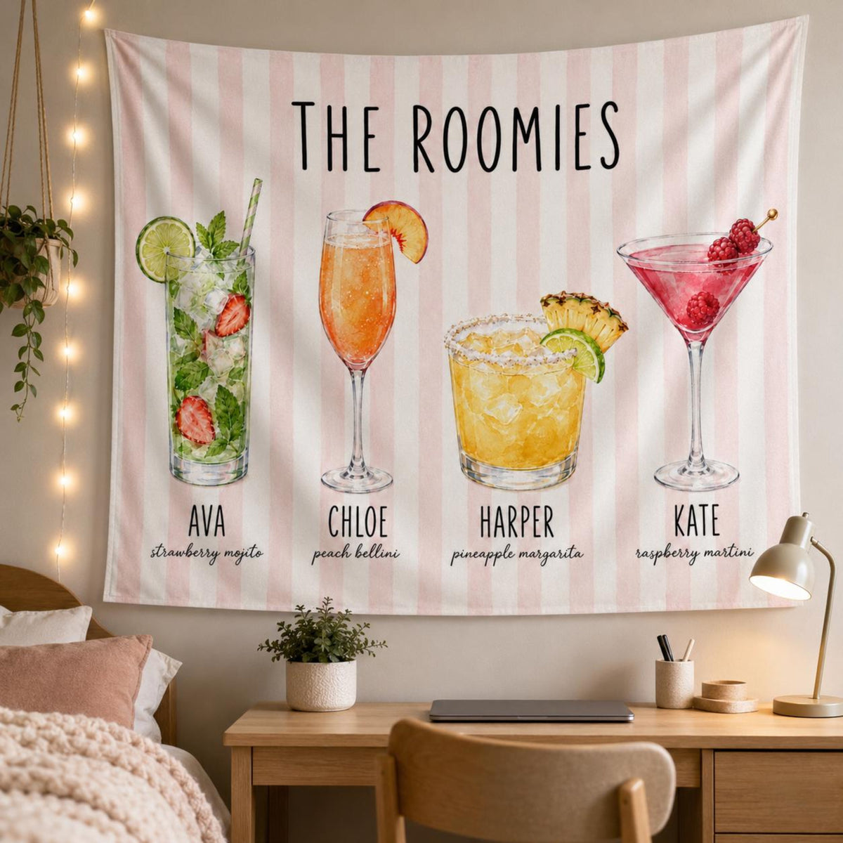 Custom Roommate Drink Backdrop, Roommates as Drinks, Trendy College Apartment Dorm Art, Bar Cart Decor, Personalized Wall Art