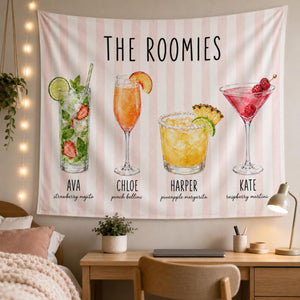 Custom Roommate Drink Backdrop, Roommates as Drinks, Trendy College Apartment Dorm Art, Bar Cart Decor, Personalized Wall Art