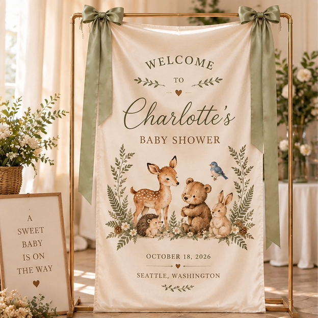 Personalized Woodland Baby Shower Welcome Sign Fabric Banner Custom Baby Shower Entrance Sign Woodland Animals Party Decor b2a11029-a5f4-4617-ac68-8cd28a338a6f-mockup_set2_image1.png