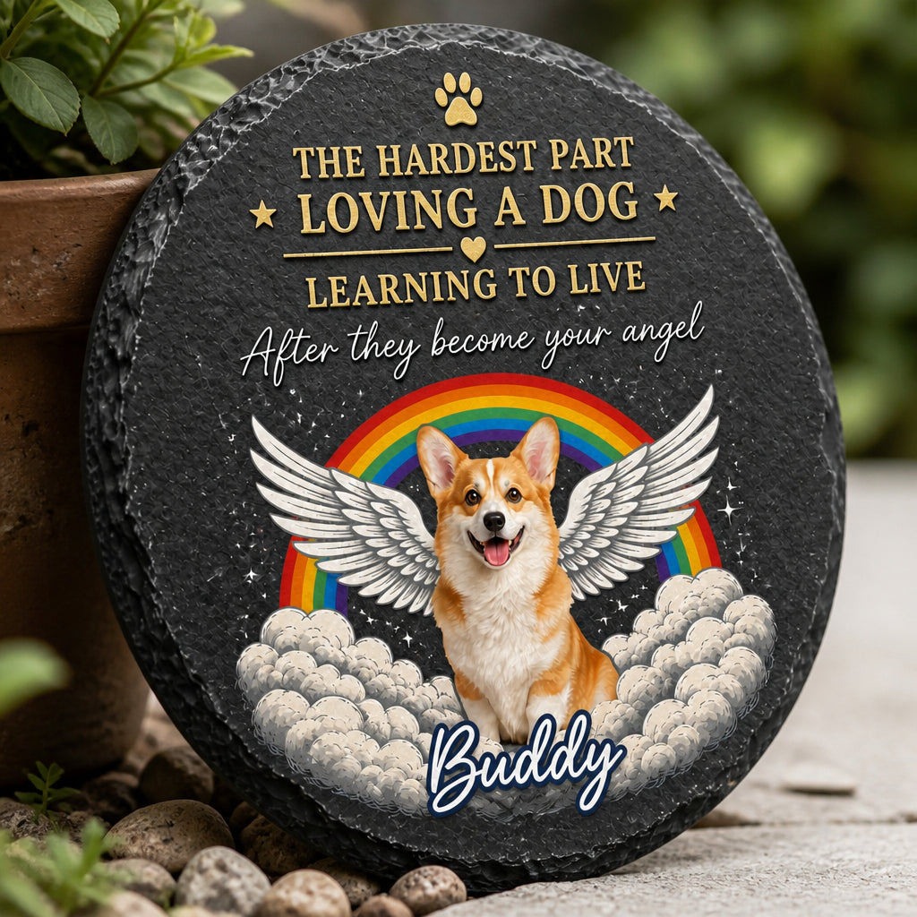 Angel Dog Memorial Stone – Rainbow Wings Pet Photo + Name - Personalized Slate Memorial Stone b2a70312-ee52-4b48-8668-255904b6d1fb.jpg