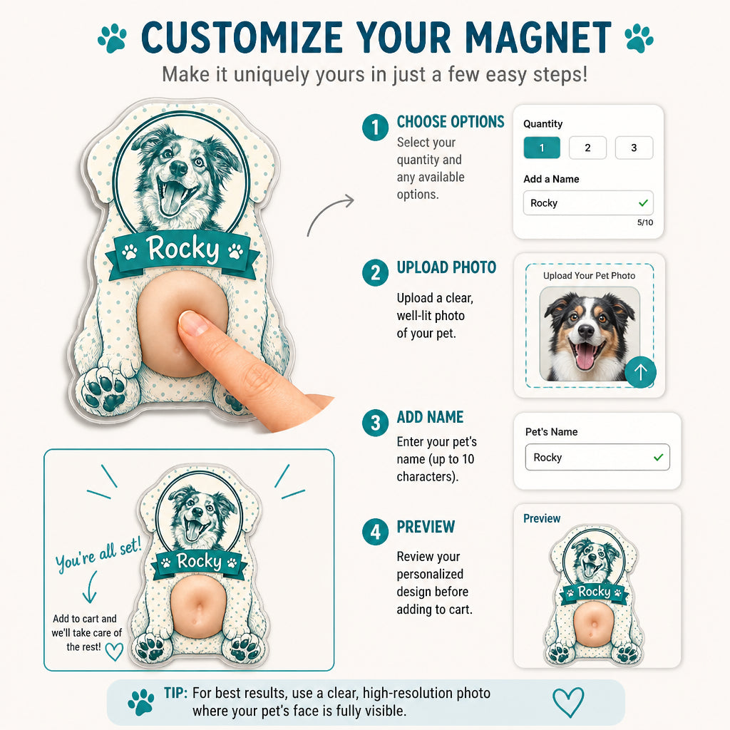 Personalized Pet Name Sketch Fridge Magnet - Personalized Acrylic Refrigerator Magnet - Soft Rubber Belly b32c8d22-d808-41cc-93ba-099c1906470d.jpg