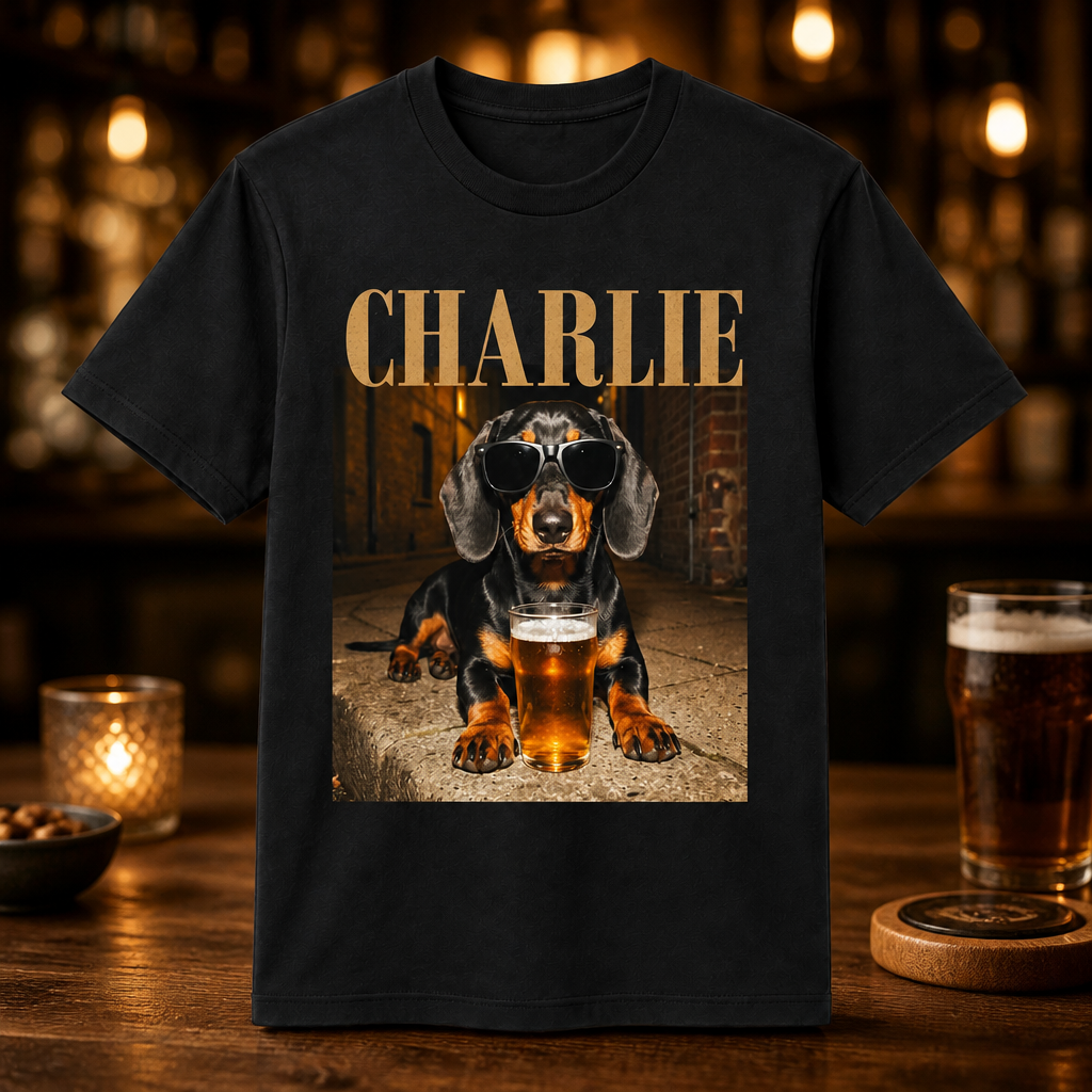 Custom Pet Bar Badge Tee – Photo + Name - Personalized T-shirt b34fa7cd-2cb2-4dff-b4b5-0d17f0ad809d.png