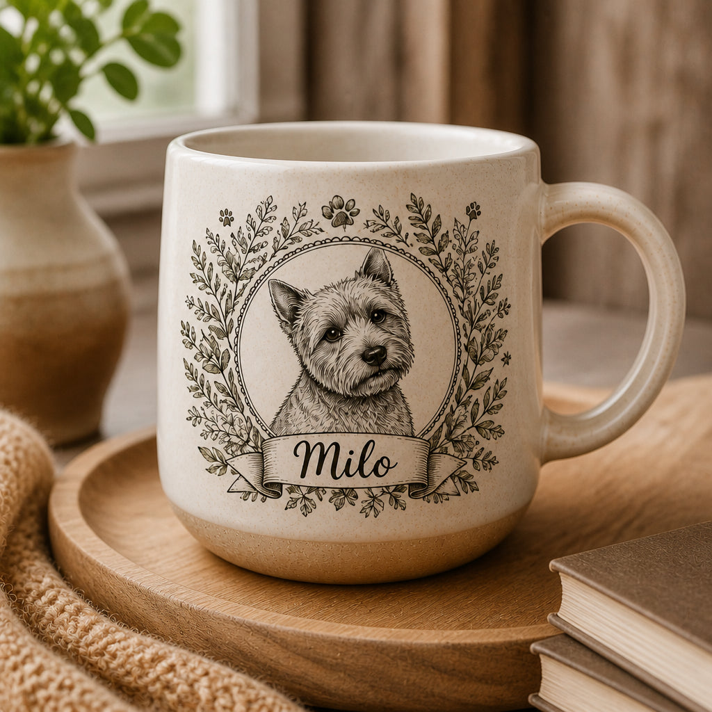 Vintage Botanical Pet Cameo Pottery Mug — Photo-to-Sketch + Name - Personalized Pottery Mug b3539d07-0f81-401b-9e6e-1d065ed8f438.jpg