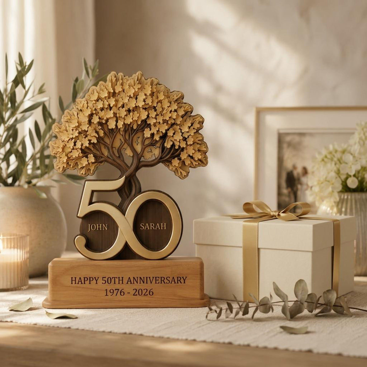 Personalized Wooden Anniversary Tree Block, Custom Couple Names, 50 Years Golden Keepsake b374eb26-1b04-43df-b958-ec7807cd6153-4.jpg