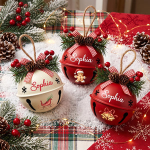 Personalized Christmas Jingle Bell Ornament | Custom Name Family Bauble Plaque | Pine Cone Plaid Bow Tree Hanging Keepsake Decor b37ed25d-e2e3-42fd-b7e9-2e23f5c69744-2.jpg