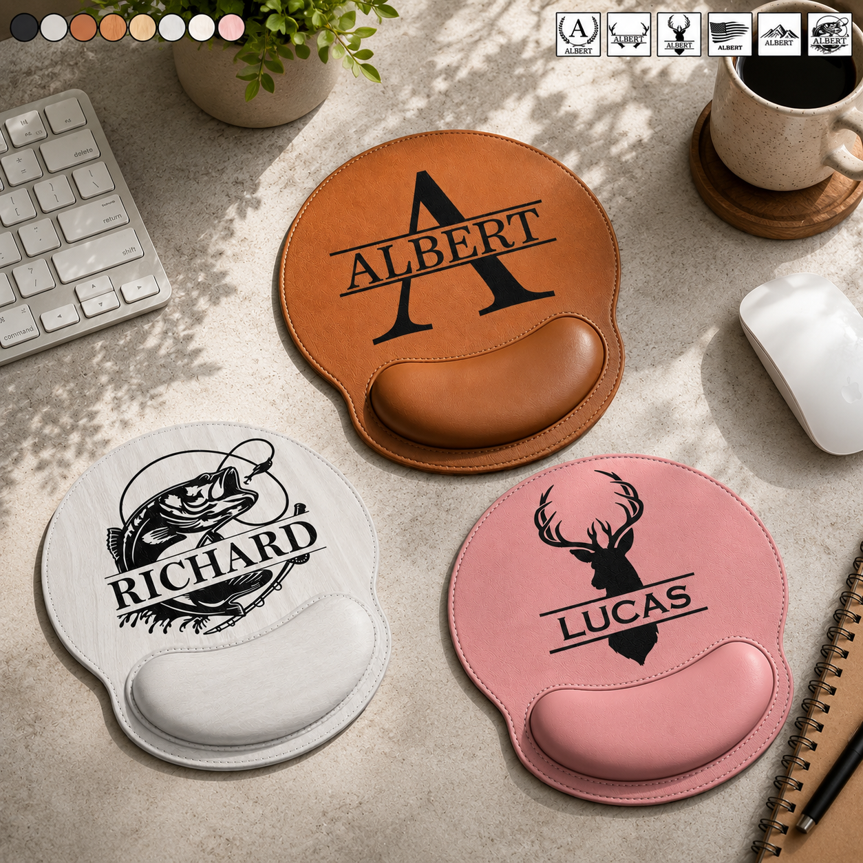 Vintage Monogram Initial Name - Personalized Leather Mouse Pad