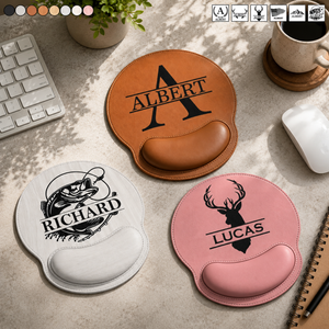 Vintage Monogram Initial Name - Personalized Leather Mouse Pad