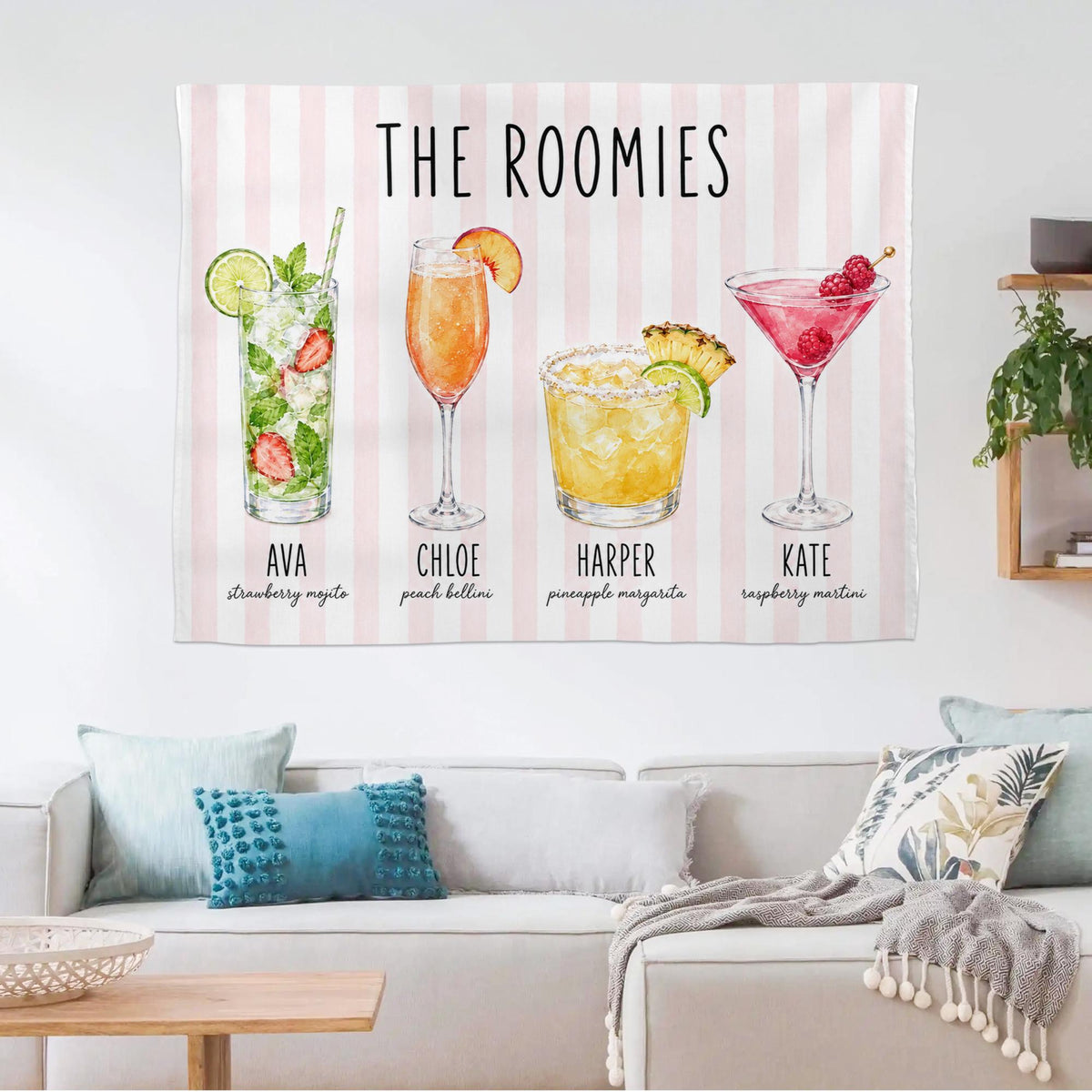 Custom Roommate Drink Backdrop, Roommates as Drinks, Trendy College Apartment Dorm Art, Bar Cart Decor, Personalized Wall Art