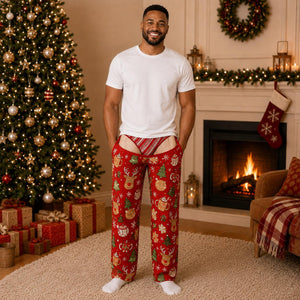 Custom Funny Men’s Pajama Pants, Fake Underwear Illusion PJs, Gingerbread Holiday Lounge Pants, Gag Gift b3abd30e-2141-4796-ab88-ac68a831929e-4.jpg
