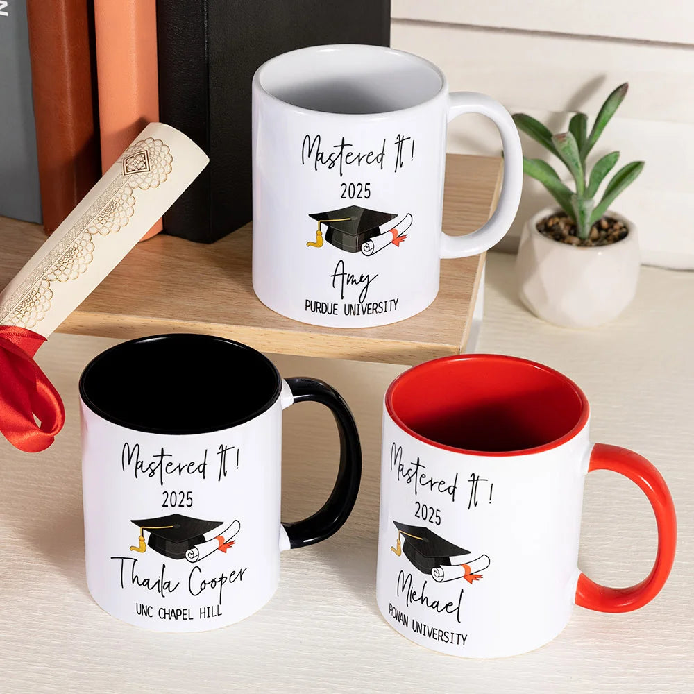 Personalised Mastered It Graduation Cap Name Mug with School Name and Year Class of 2025 Graduation Gift for Graduates