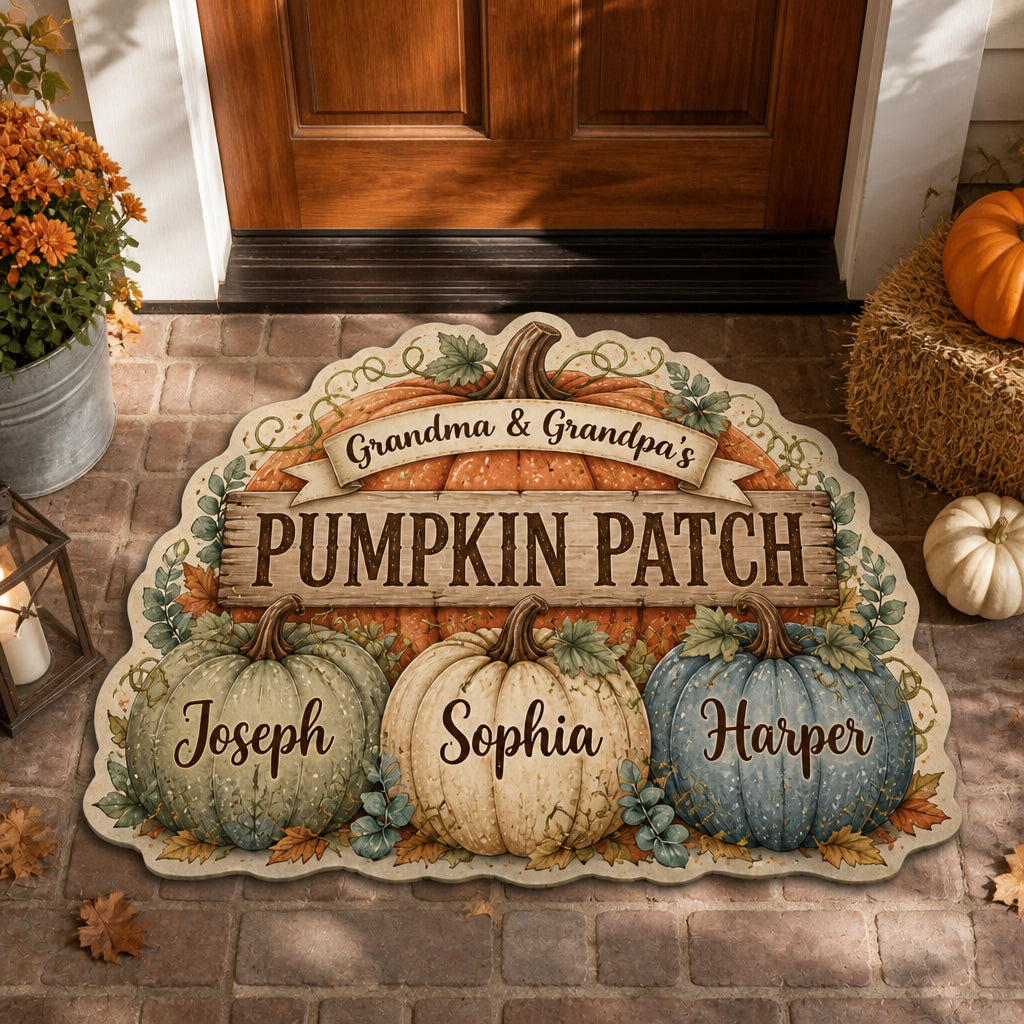 Grandparents' Pumpkin Patch – Custom Shape Doormat (3 Names) - Personalized Custom Shape Doormat (ZB) b3f8fba6-de7e-427f-863b-6d763185fe76.jpg