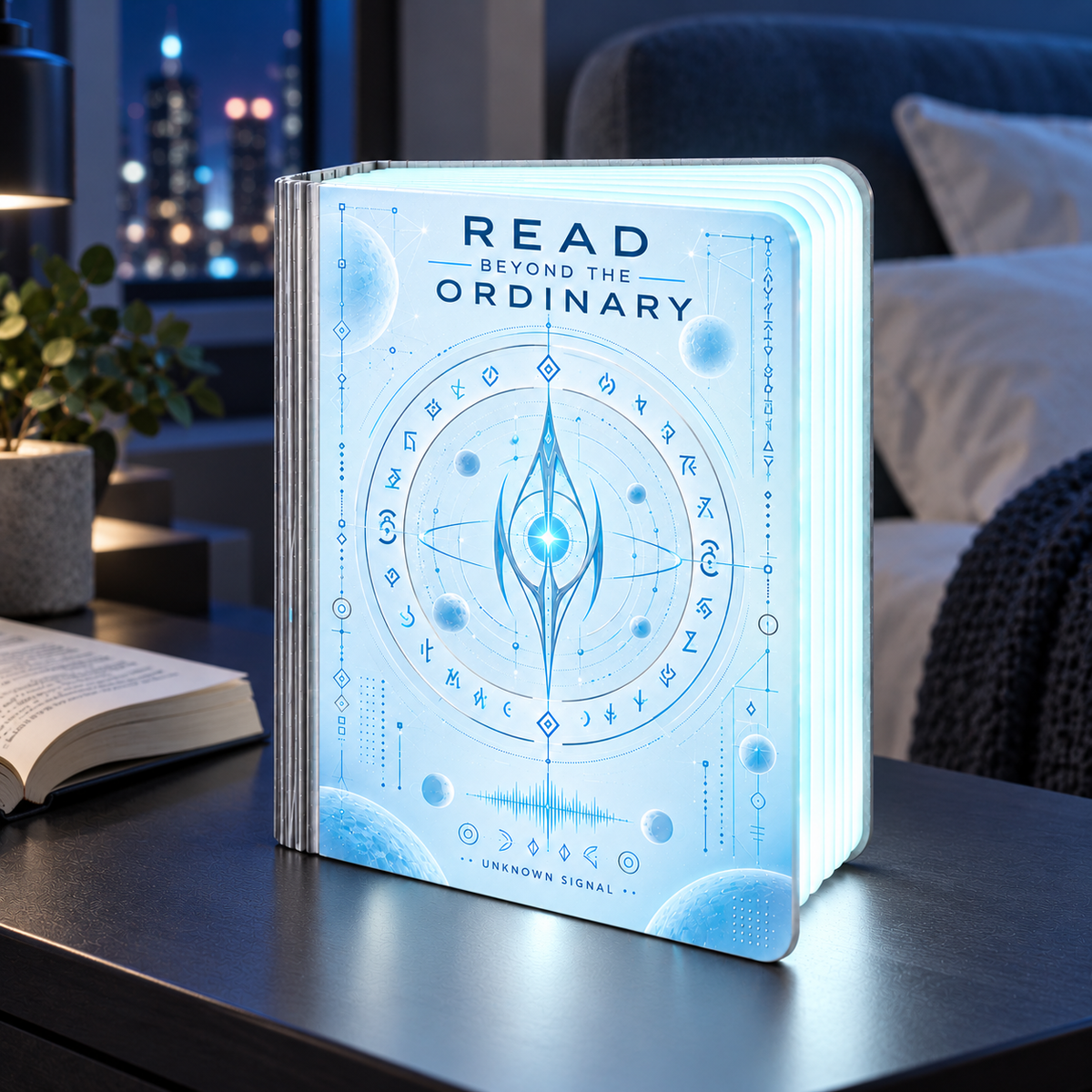 Alien Code Folding Book Lamp – Ice Blue Sci-Fi Design, Gift for Book Lovers b406a538-fe45-445d-a45d-54e6c018f21e--n-s-ch-xanh-b-ng-b-n-gi-ng-1.png