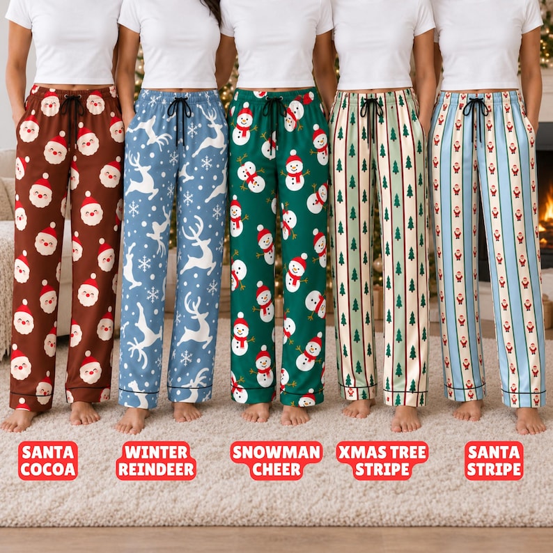 Family Matching Christmas Pajama Pants, Holiday Satin PJs, Santa Reindeer Snowman Xmas Lounge Pants, Christmas Eve Family Photo Pajamas b40d302a-8468-4150-b1dc-c025bcaf5641-gfh-2-.jpg