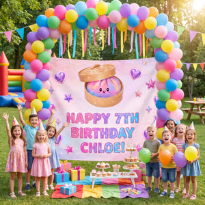 Custom Dumpling Birthday Backdrop, Kawaii Bao Tapestry for Girls, Pastel Little Dumpling Party Banner, Personalized Kids Photo Booth Prop b43f3f70-8a0b-4f92-a239-d3c1d9aed615-6.jpg