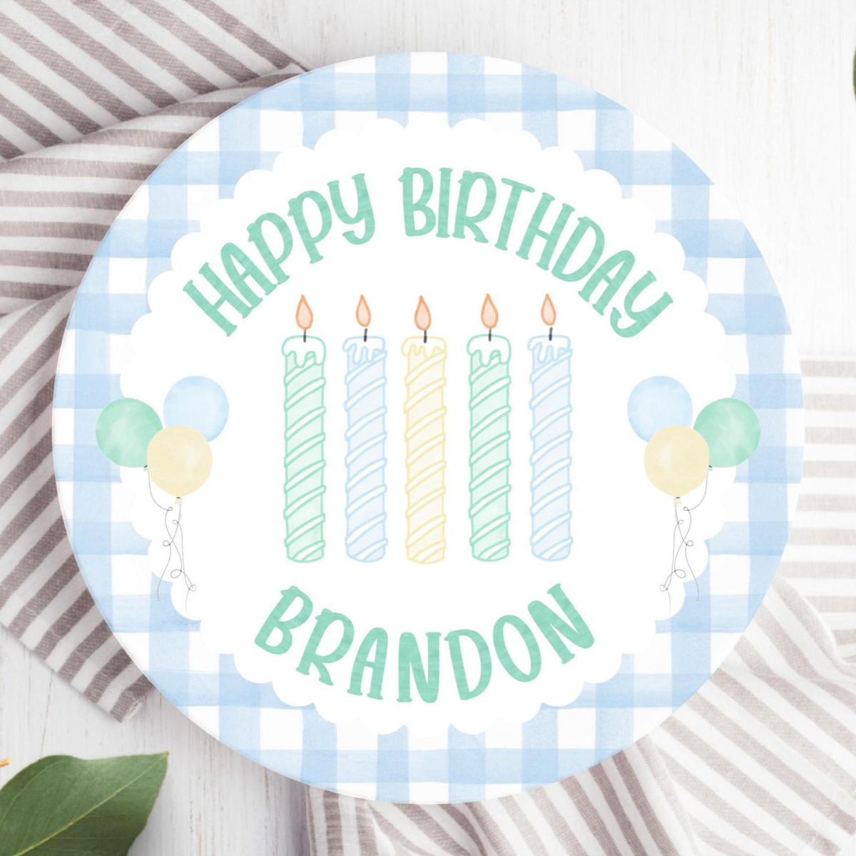 Boys Blue Gingham Plate, Personalized Name Plate for Boys, Custom Happy Birthday Cake Plate, Preppy Birthday Keepsake, Baby Shower Gifts b44bfa9f-d3d5-4e6f-a97d-959008f6d6f3-3.png