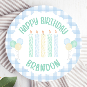 Boys Blue Gingham Plate, Personalized Name Plate for Boys, Custom Happy Birthday Cake Plate, Preppy Birthday Keepsake, Baby Shower Gifts b44bfa9f-d3d5-4e6f-a97d-959008f6d6f3-3.png