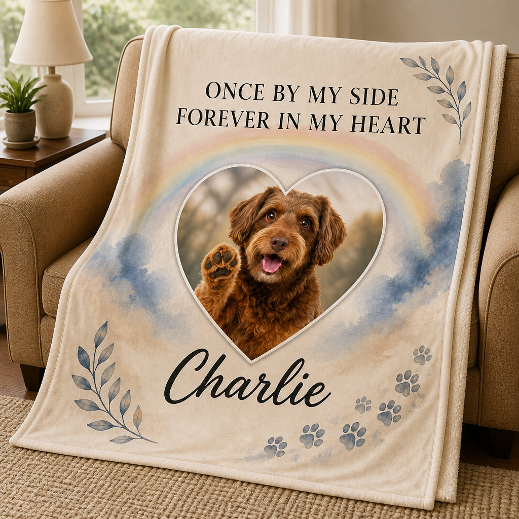 Pet Memorial Photo Blanket – Once By My Side, Forever In My Heart - Personalized Blanket b45d461d-7025-41c0-85a1-04ce6c096024.jpg