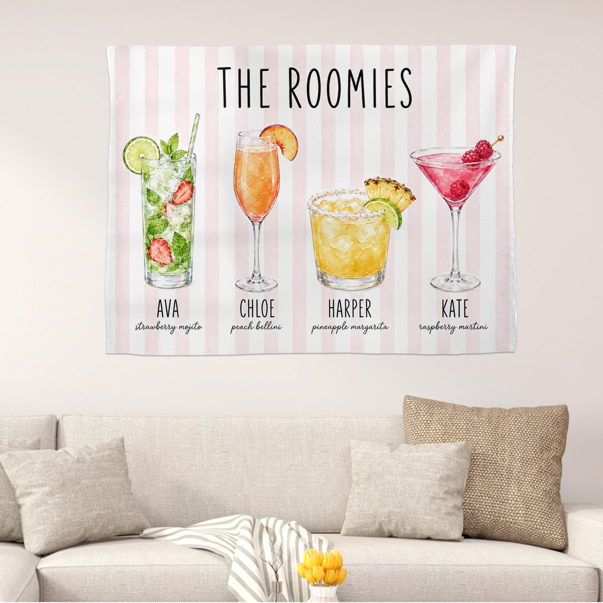 Custom Roommate Drink Backdrop, Roommates as Drinks, Trendy College Apartment Dorm Art, Bar Cart Decor, Personalized Wall Art