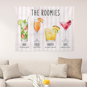 Custom Roommate Drink Backdrop, Roommates as Drinks, Trendy College Apartment Dorm Art, Bar Cart Decor, Personalized Wall Art