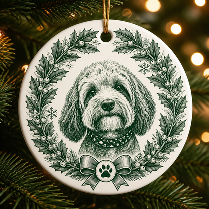 Custom Pet Portrait Holiday Wreath Ornament (Engraved Style) - Personalized Ornament b4a225fa-adc4-449a-9d2d-a303e70e161b.png