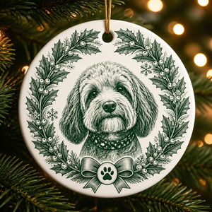 Custom Pet Portrait Holiday Wreath Ornament (Engraved Style) - Personalized Ornament b4a225fa-adc4-449a-9d2d-a303e70e161b.png