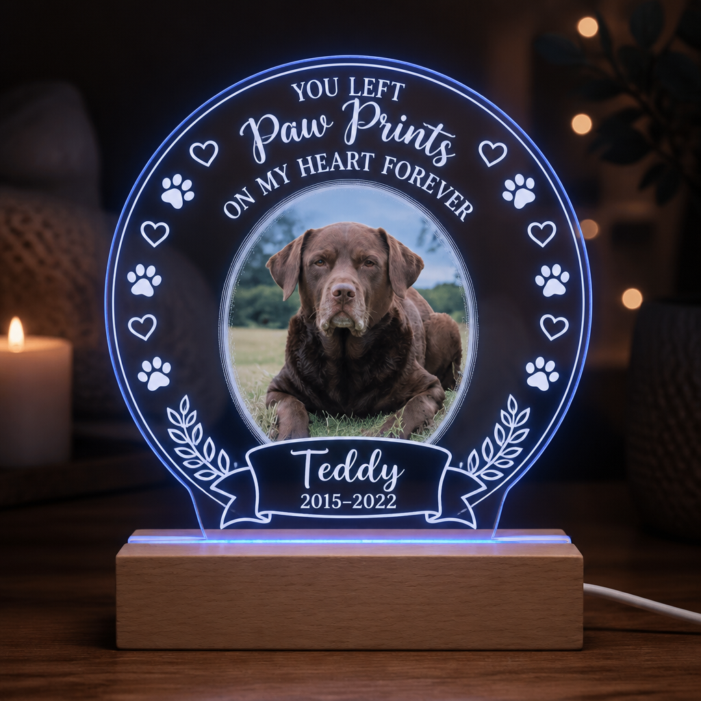 Pet Memorial LED Night Light — You Left Paw Prints — Photo, Name & Dates - Personalized 3D LED Light Wooden Base b4b627be-e37f-463c-8f46-d879a7ebf4d1.png
