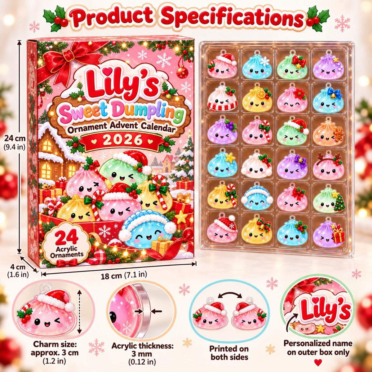 Personalized Dumpling Advent Calendar 2026, 24 Acrylic Kawaii Ornaments, Cute Christmas Countdown Gift for Kids, Custom Name Holiday Box John b4dc4f2b-ef78-4d78-a9cc-608e9ef04d27-il_1588xN.8582217574_8cnw.jpg