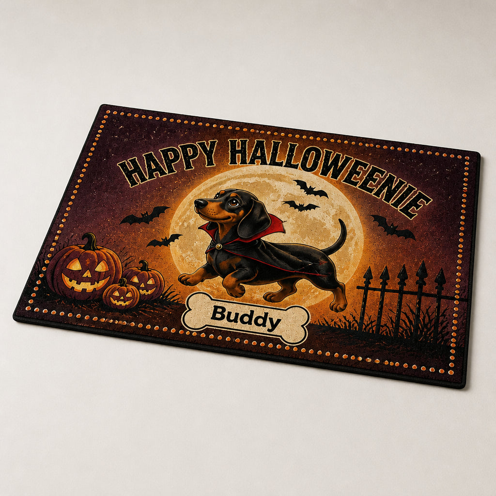 Happy Halloweenie Dachshund Doormat – Personalized Pet Name - Personalized Doormat b4ed167f-5328-4658-b486-8b7a29d568bb.jpg