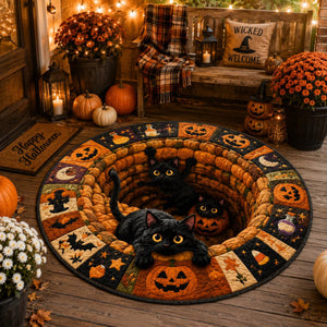 Black Cat Halloween Round Rug, 3D Illusion Quilted Pumpkin Cat Hole Floor Mat, Funny Spooky Black Cats Halloween Home Decor b4f374dc-dd9c-4871-8b46-9d2c35d57a63-2.jpg