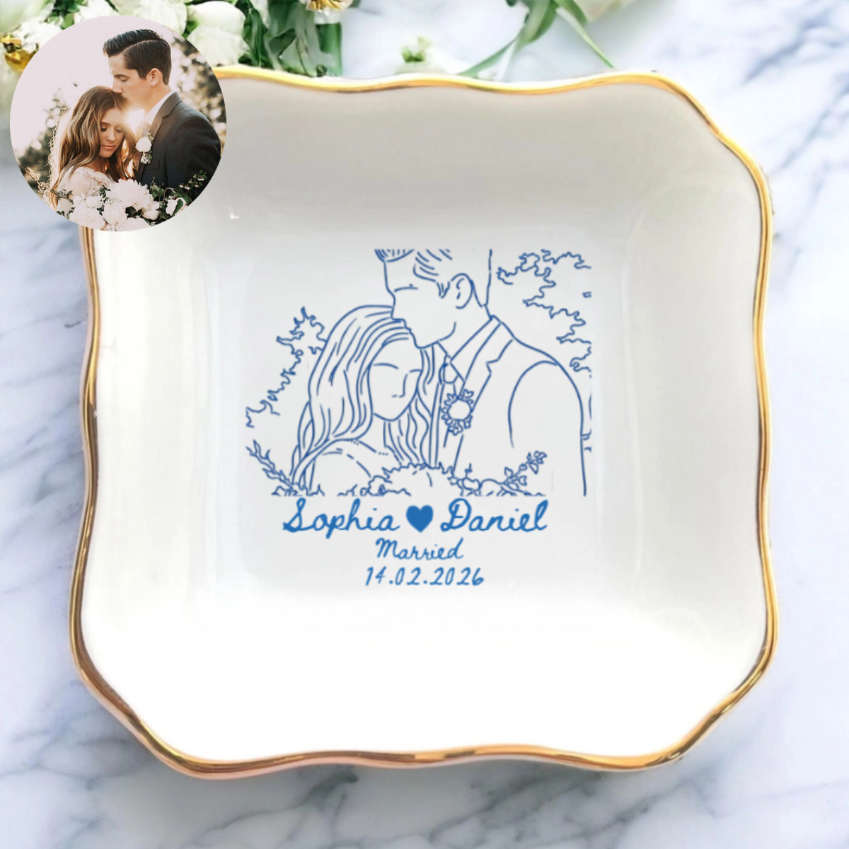 Personalized Couple Portrait Ring Dish, Engagement Gift, Wedding Gift For Bride, Handmade Custom Photo Ring Dish, Custom Photo Jewelry Tray
