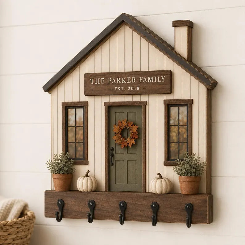 Personalized Farmhouse Key Holder, Rustic Family Name Sign, Fall Entryway Decor, Custom House Key Rack, Housewarming Gift for New Home b5051475-91c0-4f01-bbc0-9c6814007104-ghh-6-.webp
