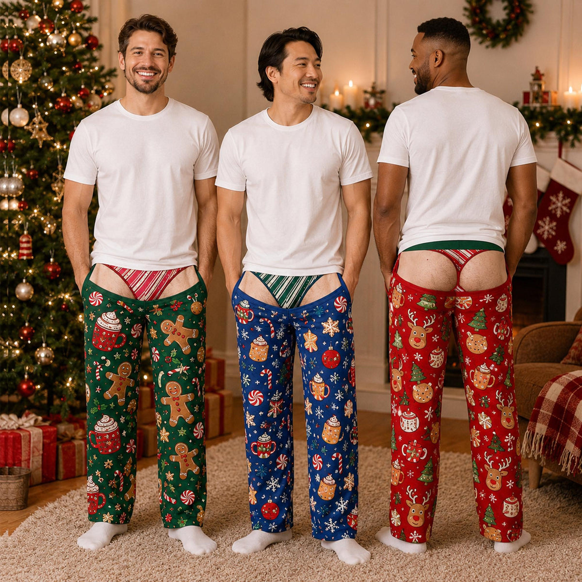 Custom Funny Men’s Pajama Pants, Fake Underwear Illusion PJs, Gingerbread Holiday Lounge Pants, Gag Gift b52a1bc9-a36e-49c2-a56c-e54292a0e0b0-1.jpg