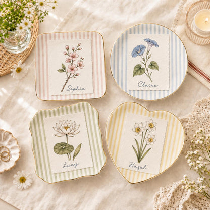 Personalized Birth Flower Ring Dish, Custom Name Jewelry Tray, Floral Trinket Dish, Bridesmaid Gift, Wedding Favor, Birthday Gift for Her b5381c1d-4970-4b9e-9197-14464295ef51-1.jpg