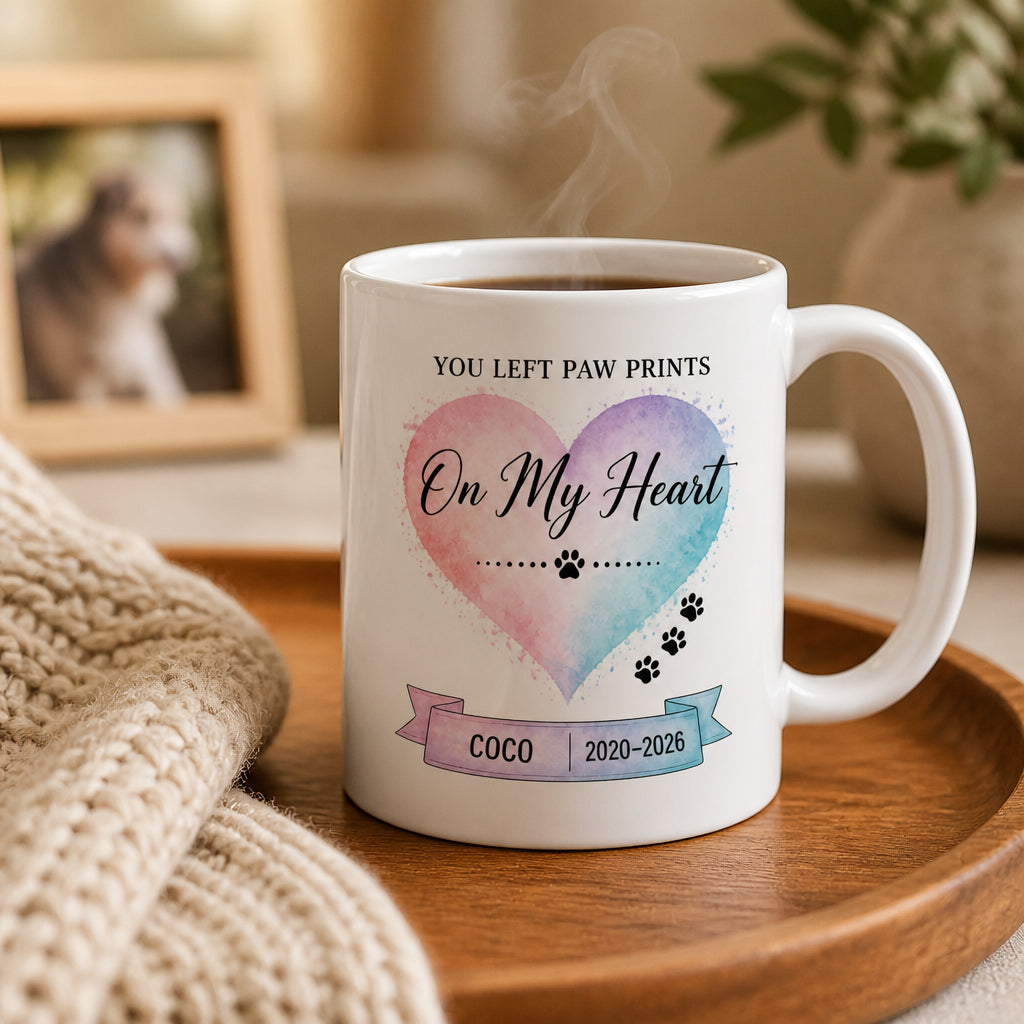 Pet Memorial Mug - You Left Paw Prints On My Heart (Name + Years) - Personalized Mug b54645d2-049b-4c74-ad17-addd4f1e490f.jpg