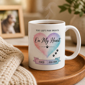 Pet Memorial Mug - You Left Paw Prints On My Heart (Name + Years) - Personalized Mug b54645d2-049b-4c74-ad17-addd4f1e490f.jpg