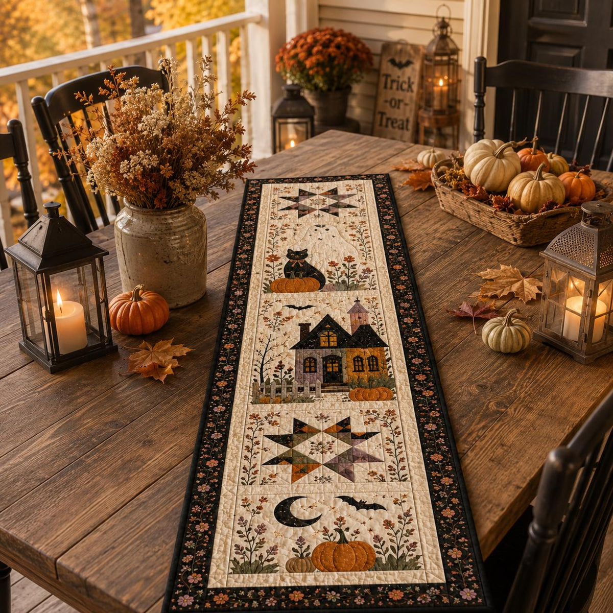 Halloween Quilted Table Runner, Fall Table Runner, Pumpkin Cat Ghost Bat Table Decor, Spooky Autumn Dining Table Runner Halloween Home Decor b54945f5-b186-48c5-b741-5e43c2876516-9.jpg