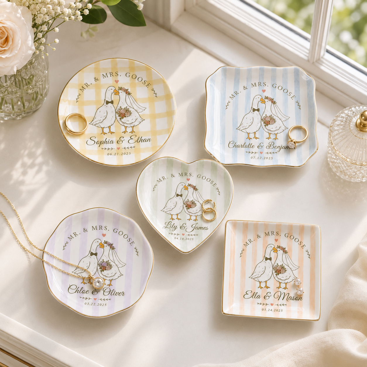 Personalized Goose Couple Ring Dish, Custom Name Wedding Ring Holder, Mr and Mrs Goose Jewelry Tray, Bridal Shower Gift for Newlyweds b5507425-6d9c-4880-b926-aa9f2a8f648d-banner-1.png